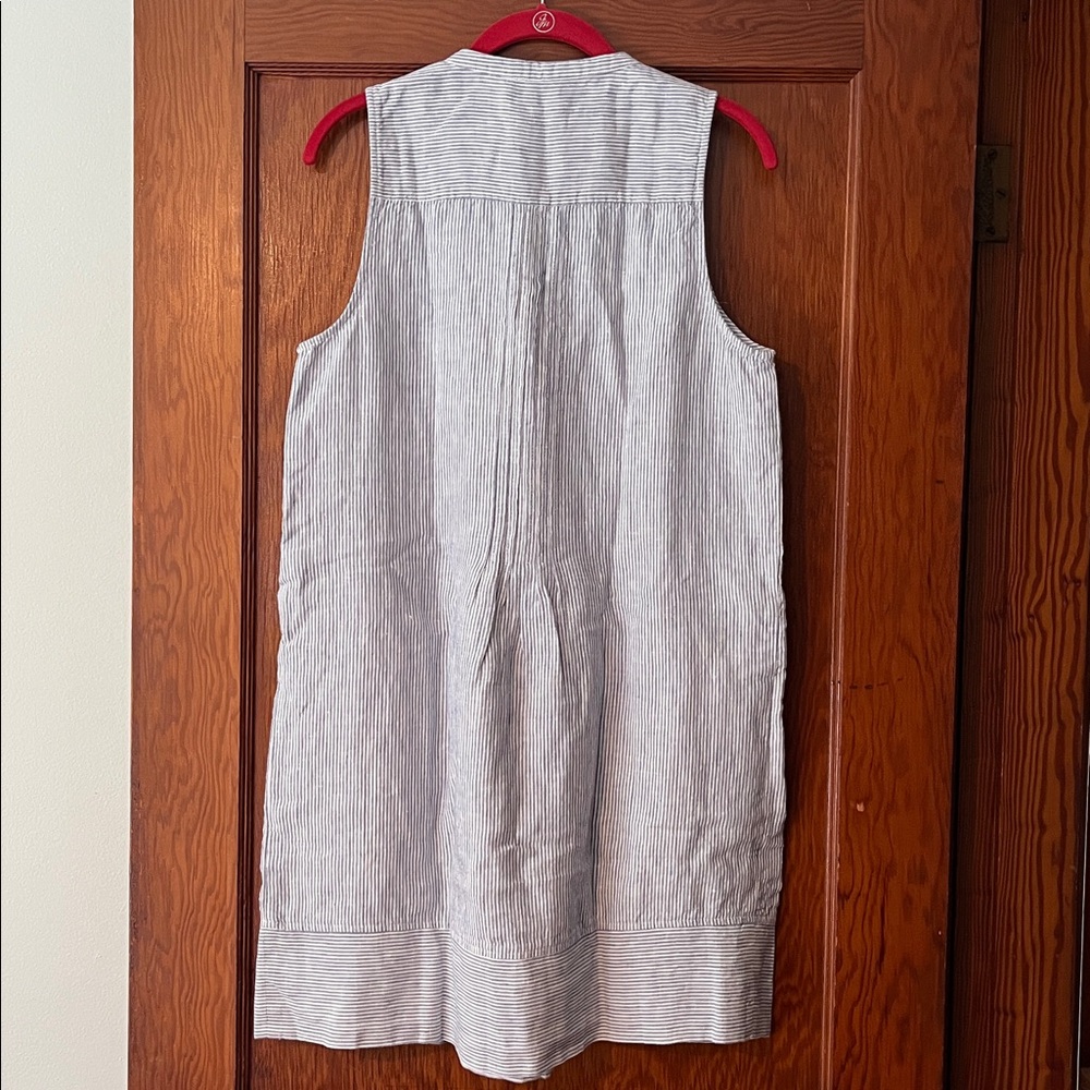 Faherty: Sleeveless Striped Linen Shift Dress - Light Blue & White - Picture 4 of 4